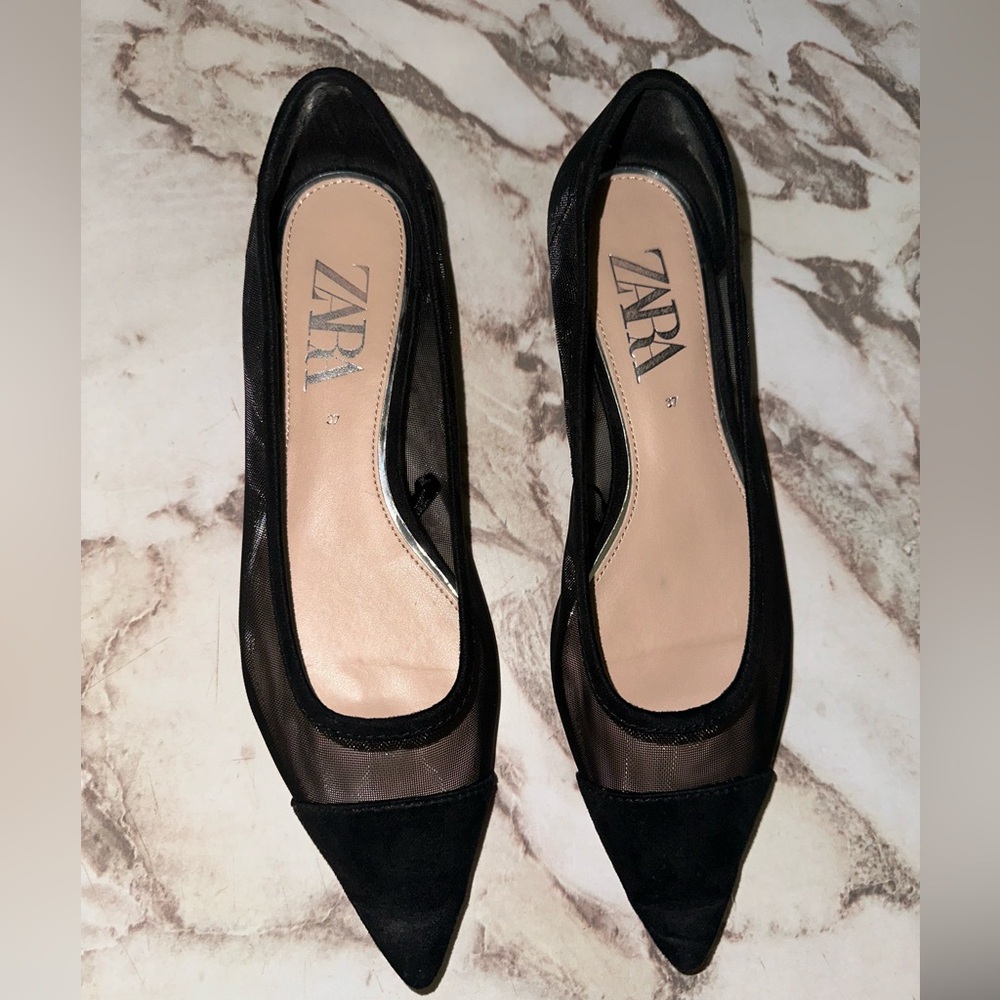 Zara Black Mesh Pointed Flats